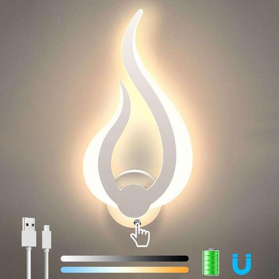 Lightess Applique Murale LED 8W Dimmable Rechargeable, Éclairage Tricolore Moderne pour Chambre, Salon, Bureau Blanc Droite Classe