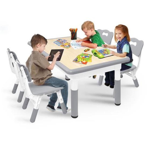 LILIIN Table pour Enfant avec 4 Chaises Réglables en Hauteur 120 x 60 cm Charge maximale 100 kg Meubles de 30 x 31 cm Gris