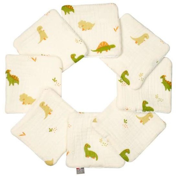 Lingettes Bébé Lavables 8 Pièces Dino - Sevira Kids - Gaze De Coton - Blanc - Mixte - Lot Blanc