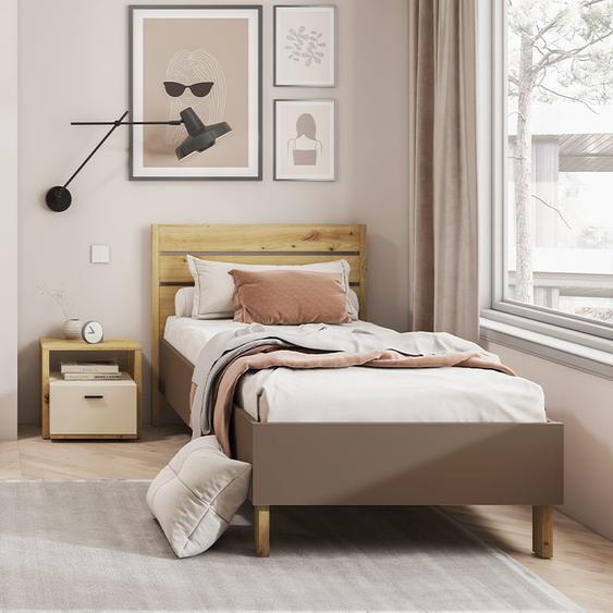 lit avec appui tête en option de la collection LENNY - Beige - 120 cm x 200 cm - Panneaux Stratifiés