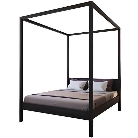 Lit baldaquin en Sapin Massif Noir - WEBER Industries - Romance - 160 x 200 cm