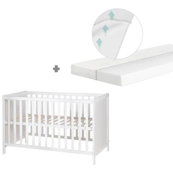 Lit Bébé 2 En 1 - Roba - Blanc - Sommier Réglable - Matelas Inclus Blanc