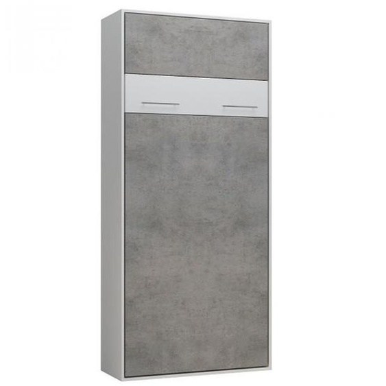 Lit escamotable LOFT blanc façade gris béton couchage 90 x 200 cm