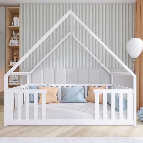 Lit maison BEE pour chambre enfant - Blanc - 90 cm x 180 cm - Pin Massif
