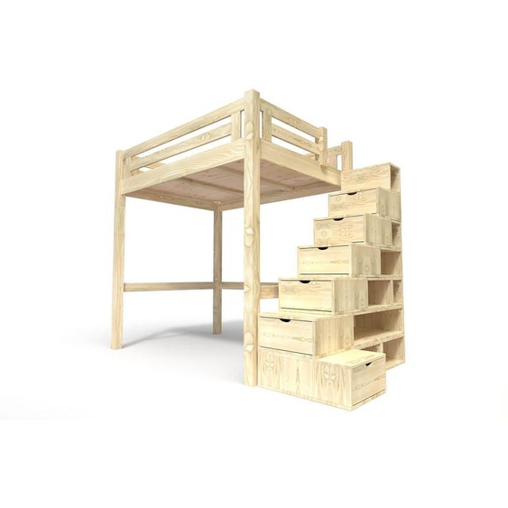 Lit Mezzanine adulte 160x200 bois + escalier cube hauteur réglable Alpage