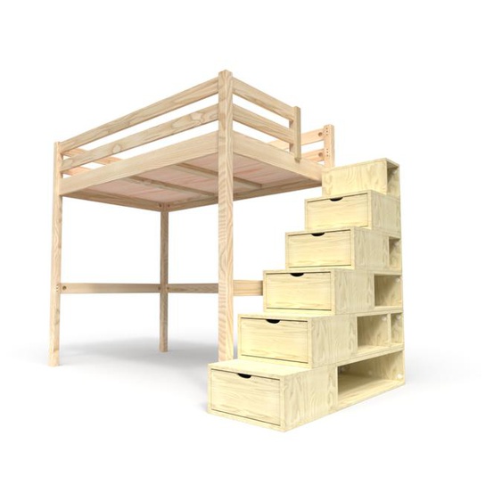 Lit Mezzanine bois avec escalier cube Sylvia - 120x200