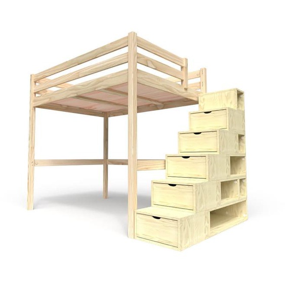 Lit Mezzanine bois avec escalier cube Sylvia - 140x200