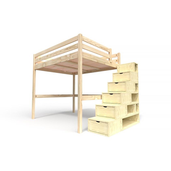 Lit Mezzanine bois avec escalier cube Sylvia - 160x200