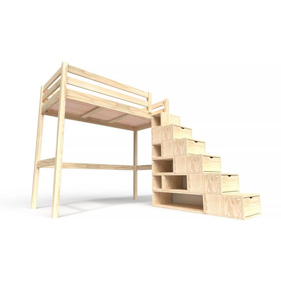 Lit Mezzanine bois avec escalier cube Sylvia - 90x200