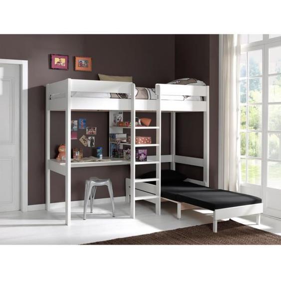 Lit mezzanine enfant blanc - Atlantic - Lena - Bureau et canapé-lit inclus