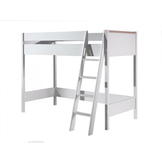 Lit mezzanine enfant VIPACK London Compact blanc 90x200cm à lattes en bois massif avec espace de jeu ou détude