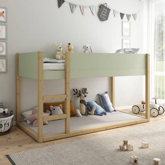 Lit Mi-hauteur Réversible En Pin Vert Et Bois 90x200 Charlie Beige