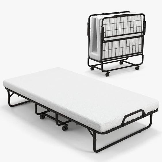 Lit Pliant à Roulettes avec Matelas 10CM - GOPLUS - 190x96CM Charge 180KG - à Ressorts en Acier Matelas en Mémoire de Forme