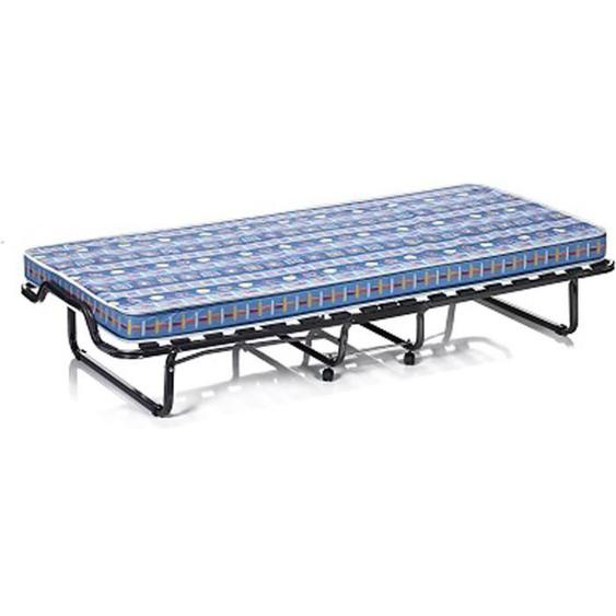 Lit Pliant à Roulettes avec Matelas 10CM - GOPLUS - 200x80CM Charge 120KG - à Lattes en Bois Matelas en Mémoire de Forme Bleu