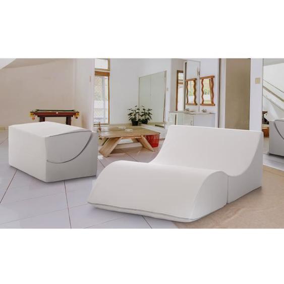 Lit pliant Annabella, Pouf convertible en lit double, Pouf convertible en chaise longue en éco-cuir, Cm 100x200h70, Blanc