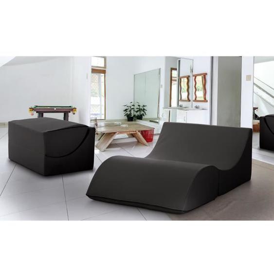 Lit pliant Annabella, Pouf convertible en lit double, Pouf convertible en chaise longue en éco-cuir, Cm 100x200h70, Noir