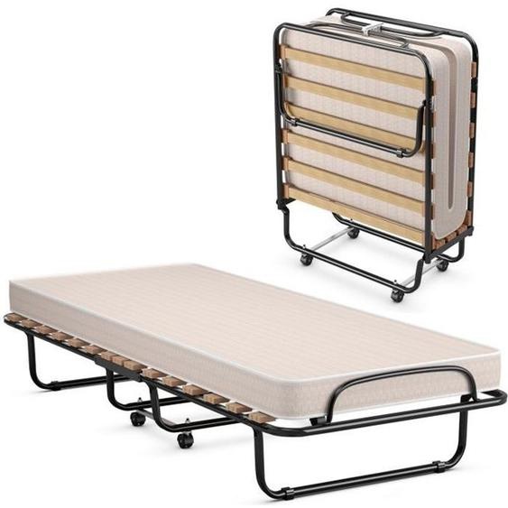 Lit Pliant sur Roulettes - COSTWAY - 190 x 80 x 33 CM - Matelas en Mousse 6,5 CM - Maison et Bureau