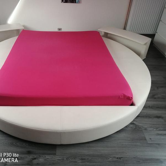 Lit Rond 160x200 En Cuir Blanc