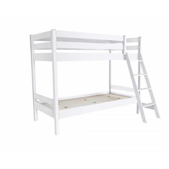 Lit superposé ABC avec échelle inclinée bois - Couleur - Blanc - 90 x 190 cm - Bois massif - ABC MEUBLES