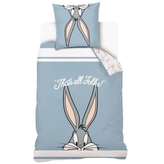 Looney Tunes - Housse De Couette Bugs Bunny Enfant 140x200 + Taie Doreiller 63x63cm - Parure De Lit 1 Personne - Bleu - 100% Coton Bleu