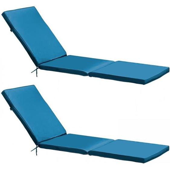 Lot 2 coussins bain de soleil polyester bleu 186 x 53 x 5 cm