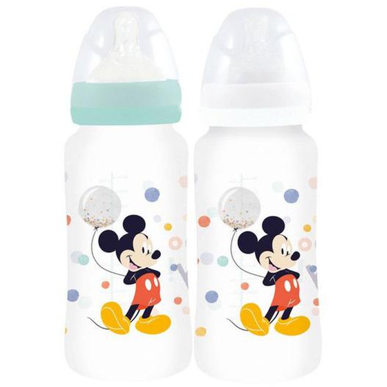 Lot De 2 Biberons Thermobaby Mickey Cool - 360ml - Anti Coliques - Débit 3 Positions Bleu