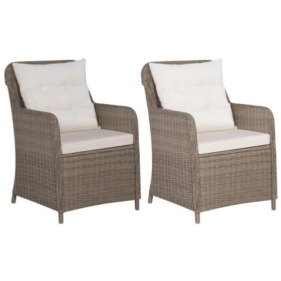 Lot de 2 Chaise de jardin en résine tressée Marron - Fauteuil dextérieur confortable avec coussins