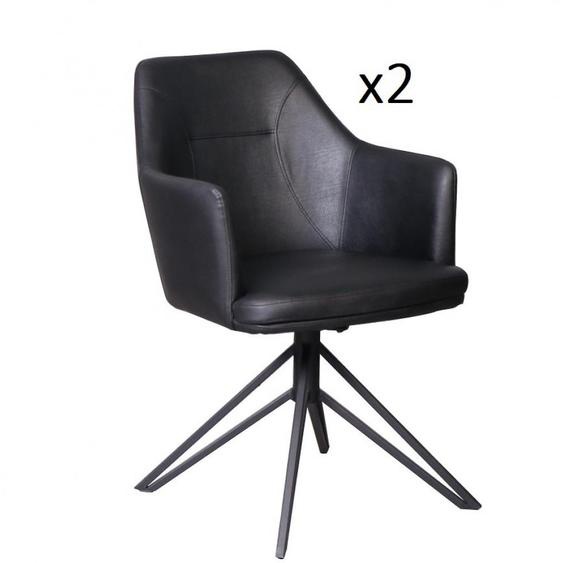 Lot de 2 chaise design CROSSWAY BLACK pivotant à 180° assise simili cuir noir