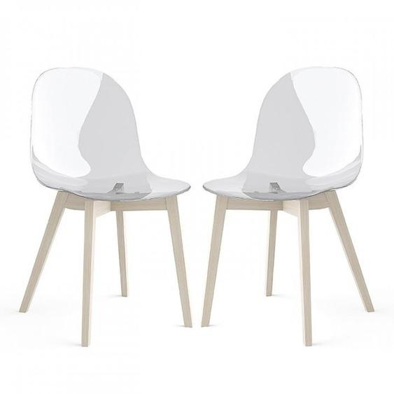 Lot de 2 Chaises  ACADEMY  pieds bois assise plastique transparent