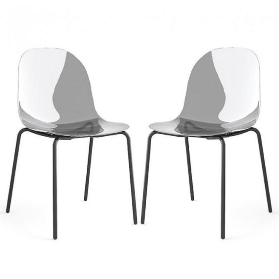 Lot de 2 Chaises  ACADEMY  pieds métal assise plastique gris fumé transparent