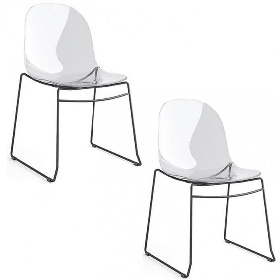 Lot de 2 Chaises  ACADEMY pieds métal noir assise plastique transparent