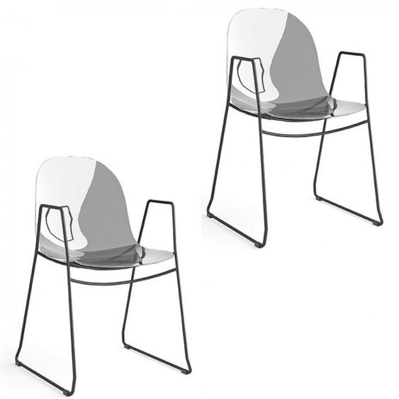 Lot de 2 Chaises avec accoudoirs  ACADEMY pieds métal assise plastique gris transparent