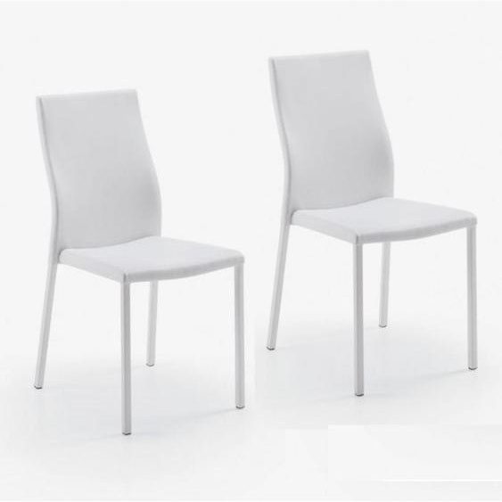 Lot de 2 chaises design HELLEN polyuréthane façon cuir blanc et acier blanc