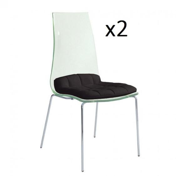 Lot de 2 chaises design LUXOR BLACK pieds chromé coque plexiglass assise microfibre noir