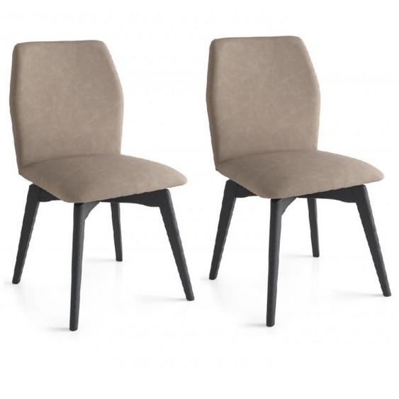 Lot de 2 Chaises HEXA structure bois assise aspect cuir désert