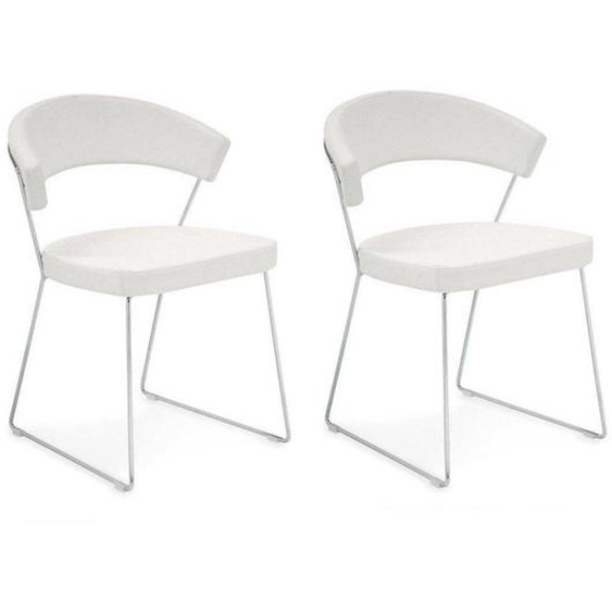 Lot de 2 chaises NEW YORK design italienne  structure acier chromé assise cuir blanc