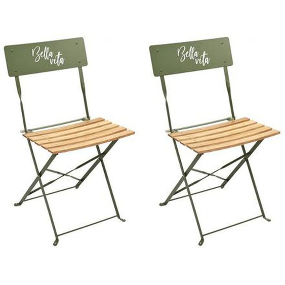 Lot De 2 Chaises Pliantes Bella Vita En Métal Et Bois De Pin - Vert - L 42 X H 81 X P 48 Cm