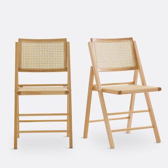 Lot de 2 chaises pliantes hêtre et cannage, Rivia