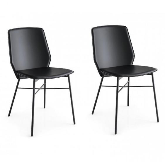 Lot de 2 Chaises SIBILLA structure métal assise cuir noir