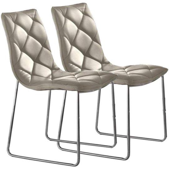 Lot de 2 chaises TOSCANE polyuréthane façon cuir sable piétement acier chromé