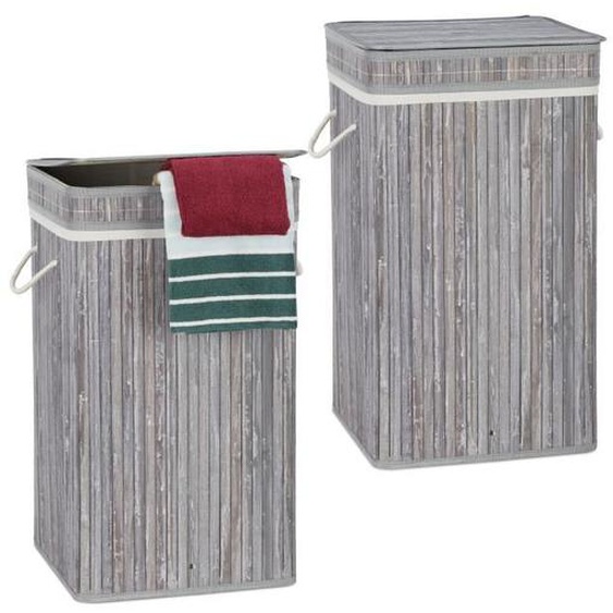 Lot de 2 corbeilles linge Bambou gris - 10041981-0