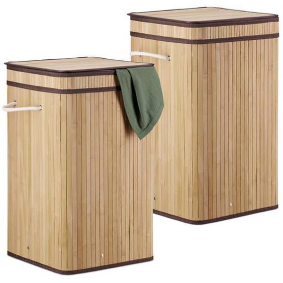 Lot de 2 corbeilles linge Bambou nature - 10041984-0