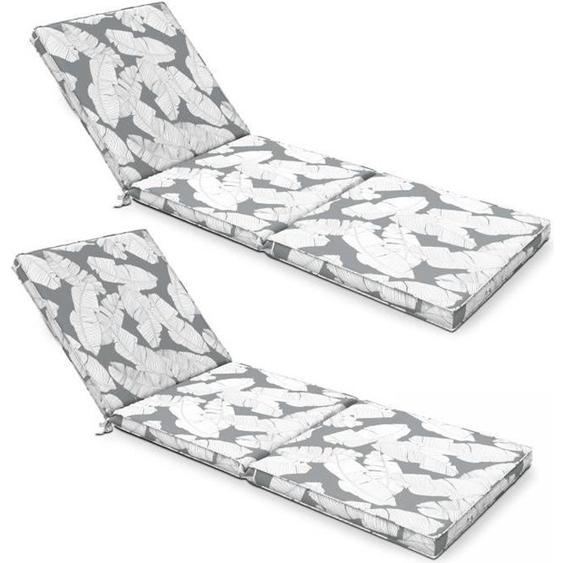 Lot de 2 coussins bain de soleil polyester gris 186 x 60 x 5 cm