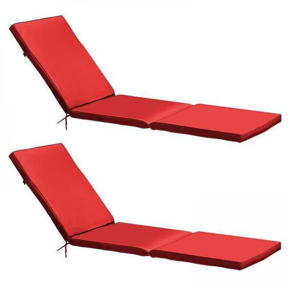 Lot de 2 coussins bain de soleil polyester rouge 186 x 53 x 5 cm