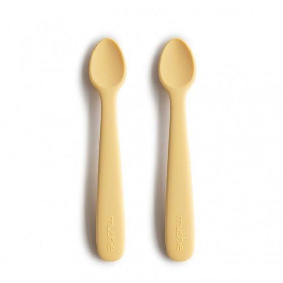 Lot De 2 Cuillères Bébé Silicone Jaune - Apprentissage Repas - Mushie Jaune