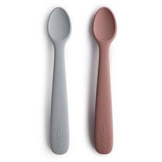 Lot De 2 Cuillères Bébé Silicone Mauve / Gris - Apprentissage Repas - Mushie Gris