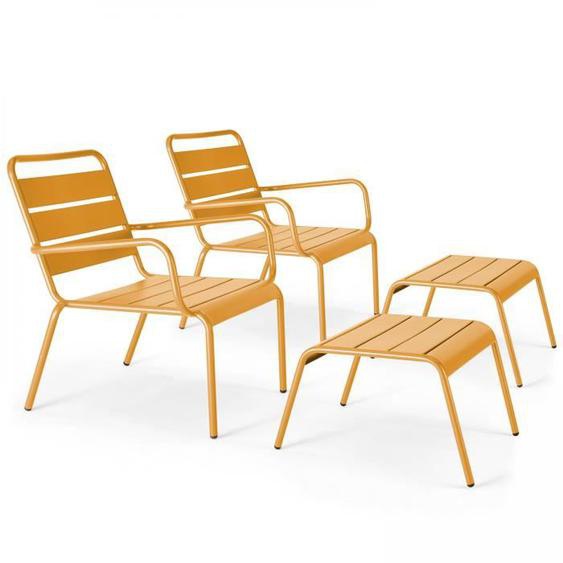 Lot de 2 fauteuils relax avec repose-pieds en métal jaune