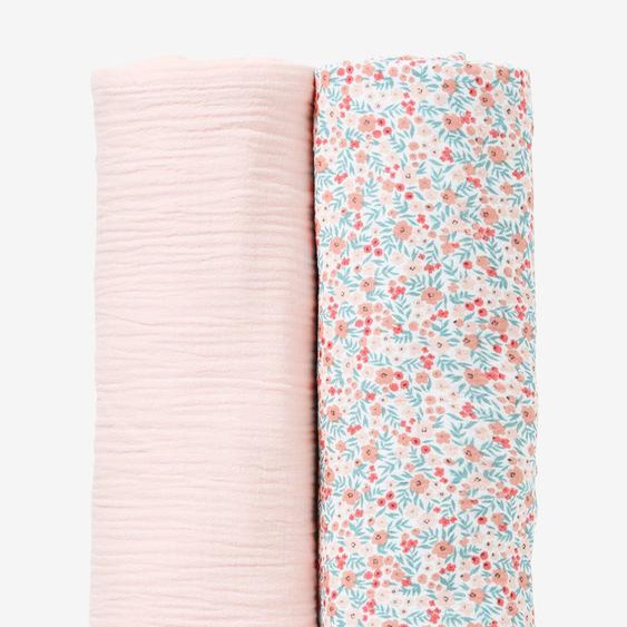 Lot de 2 maxi langes pour emmaillotage rose/fleurs