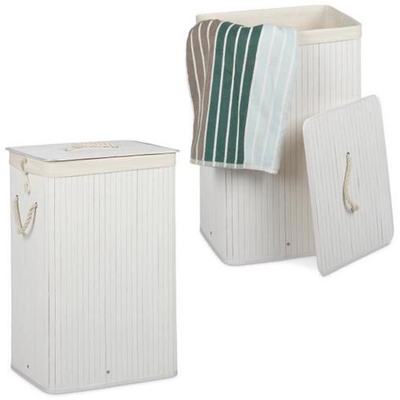 Lot de 2 paniers à linge bambou blanc - 10041863-0