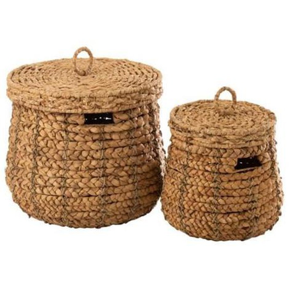 Lot de 2 paniers en jacinthe deau naturelle empilable - CaliCosy Marron